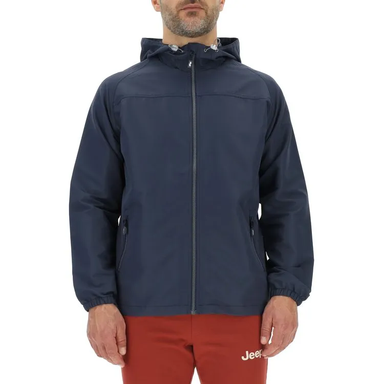 JEEP Herren Windjacke O102712BL - Blaue leichte Kapuzenjacke mit großem Jeep-Outline-Rückendruck GR. XXL