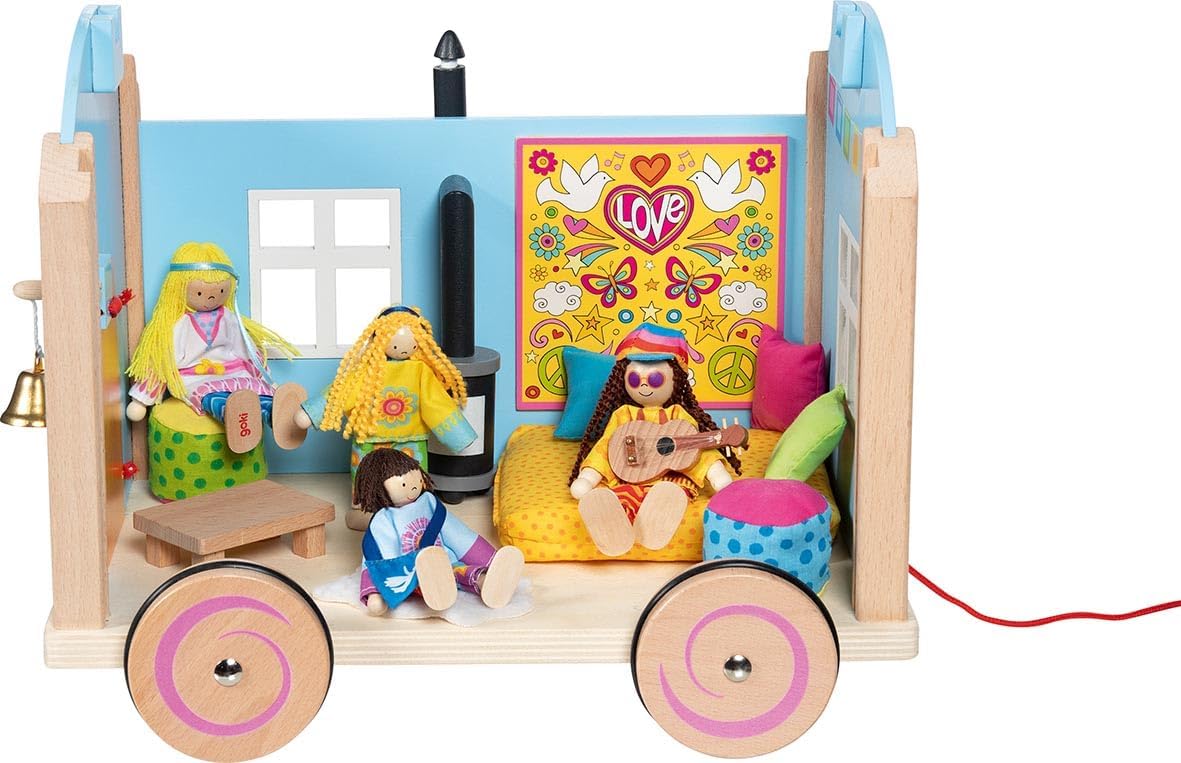 GOKI 51440 Wohnwagen Spirit - 12-teiliges Spielset aus Holz & Textil