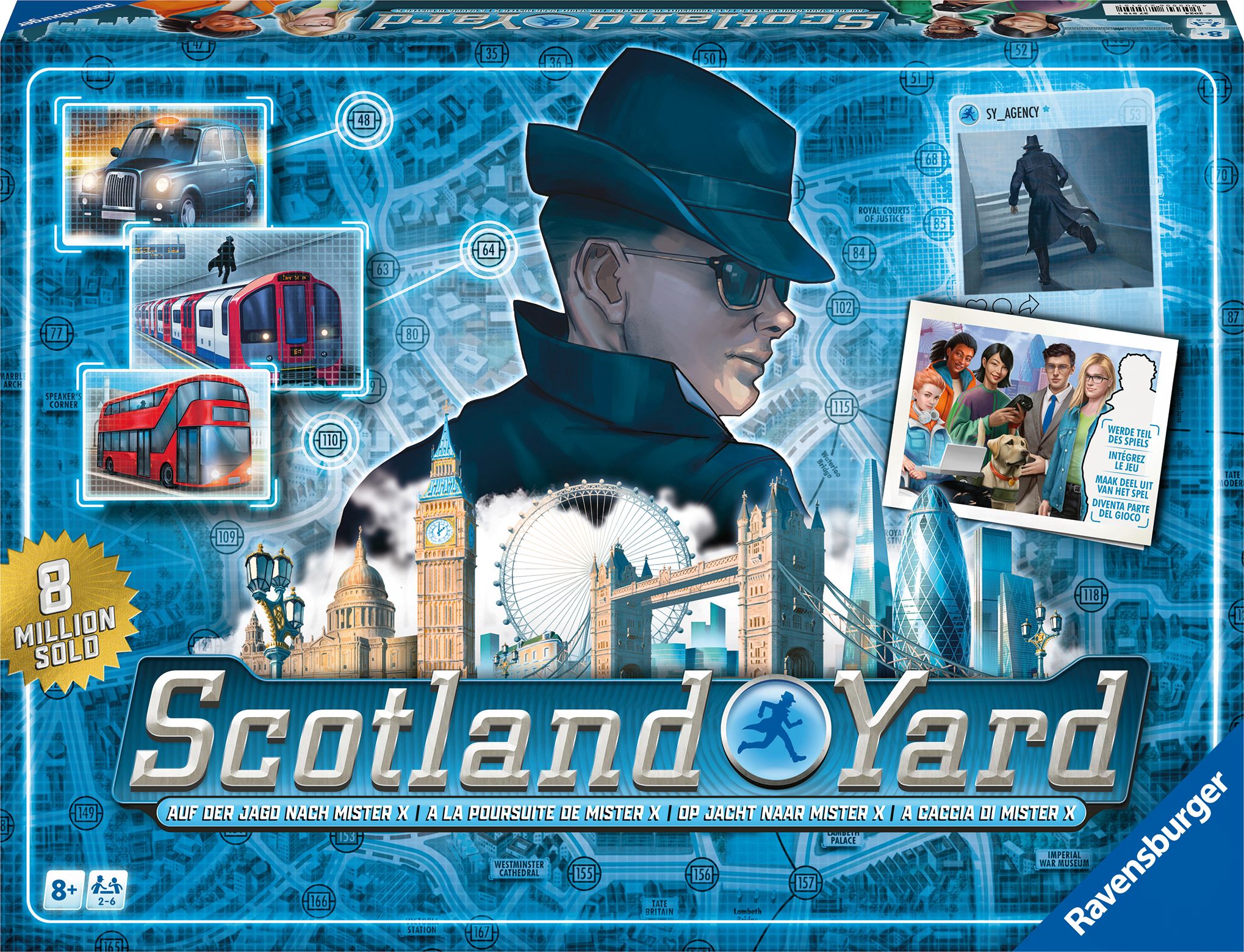 Ravensburger Gesellschaftsspiel 27515 Scotland Yard Familienspiel, Brettspiel für Kinder und Erwachsene, Spiel des Hut, Person, Glockenturm