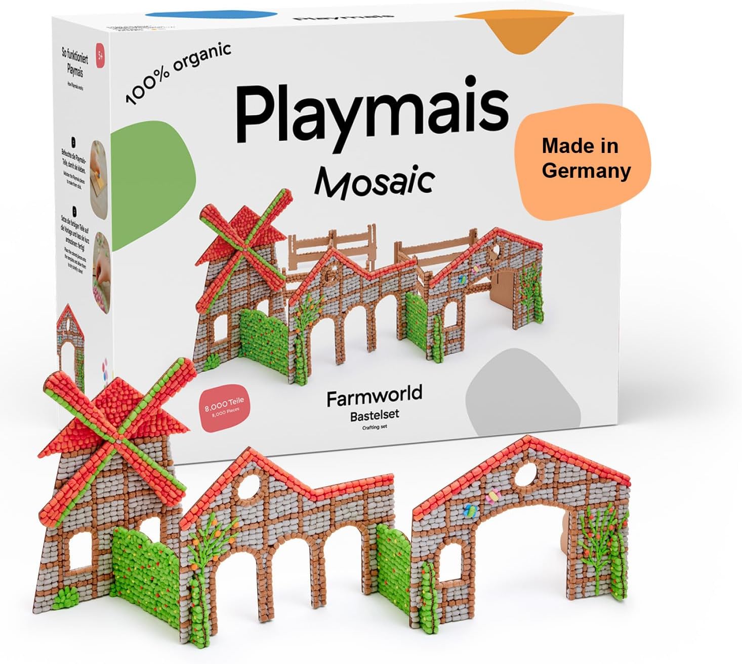 PlayMais Mosaic Farmworld – Kreatives Bauernhof-Bastelset aus Naturmaterialien – Verpackung, Zubehör und Details sichtbar