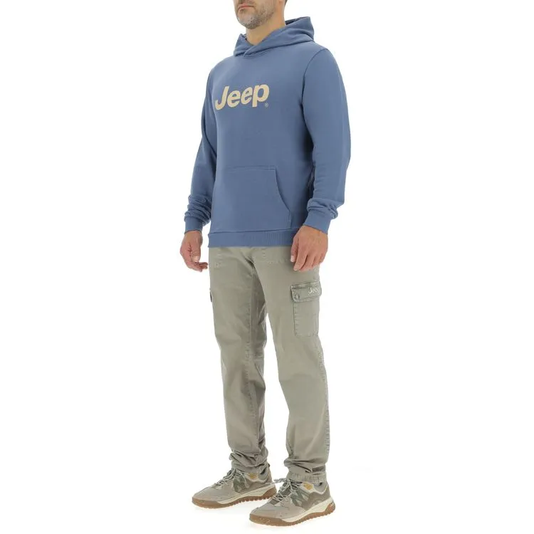JEEP Herren Hoodie O103276BL - Blau mit großem Jeep-Logo und Beuteltasche GR. XXL