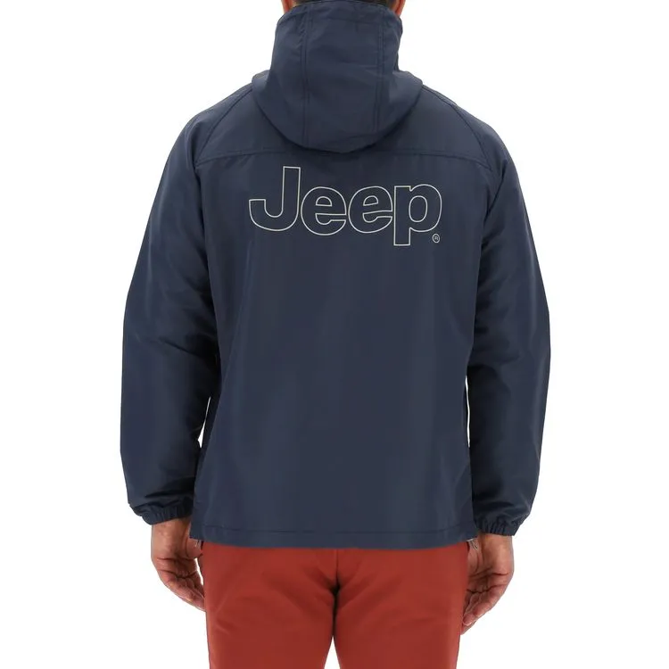 JEEP Herren Windjacke O102712BL - Blaue leichte Kapuzenjacke mit großem Jeep-Outline-Rückendruck GR. XXL