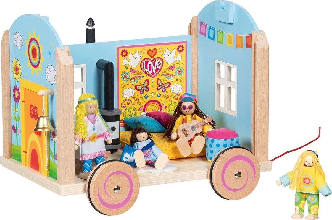 GOKI 51440 Wohnwagen Spirit - 12-teiliges Spielset aus Holz & Textil