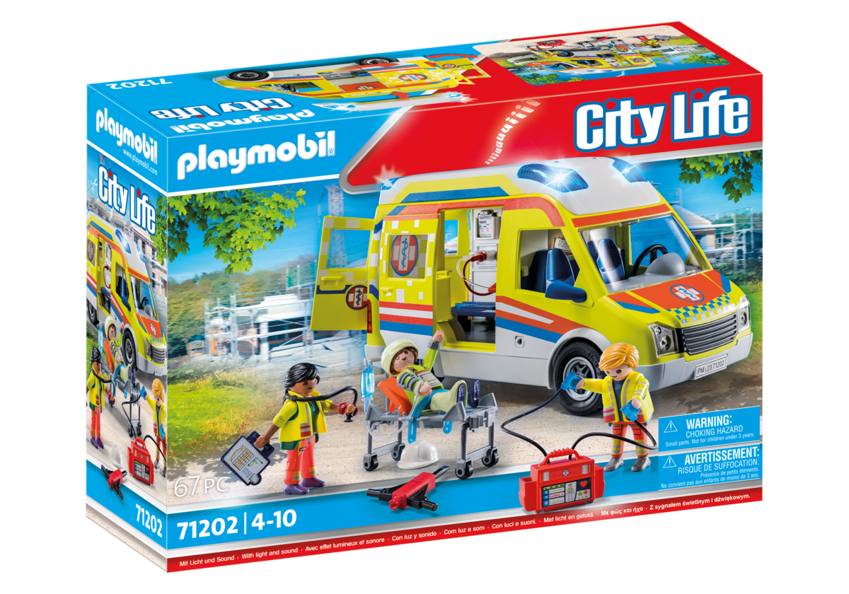 PLAYMOBIL 71202 Rettungswagen mit Licht und Sound Lieferwagen, Fahrzeug, Person, Maschine, Rad