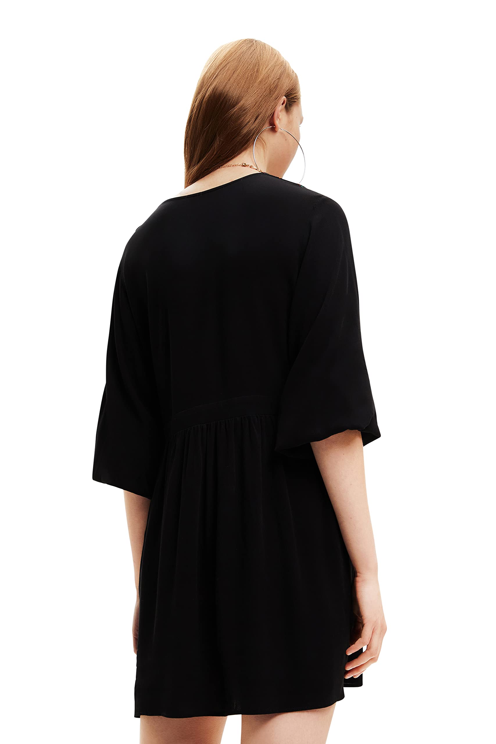 Desigual Damen Casual Dress – Langarmkleid mit geometrischem Muster, Schwarz GR. XXL