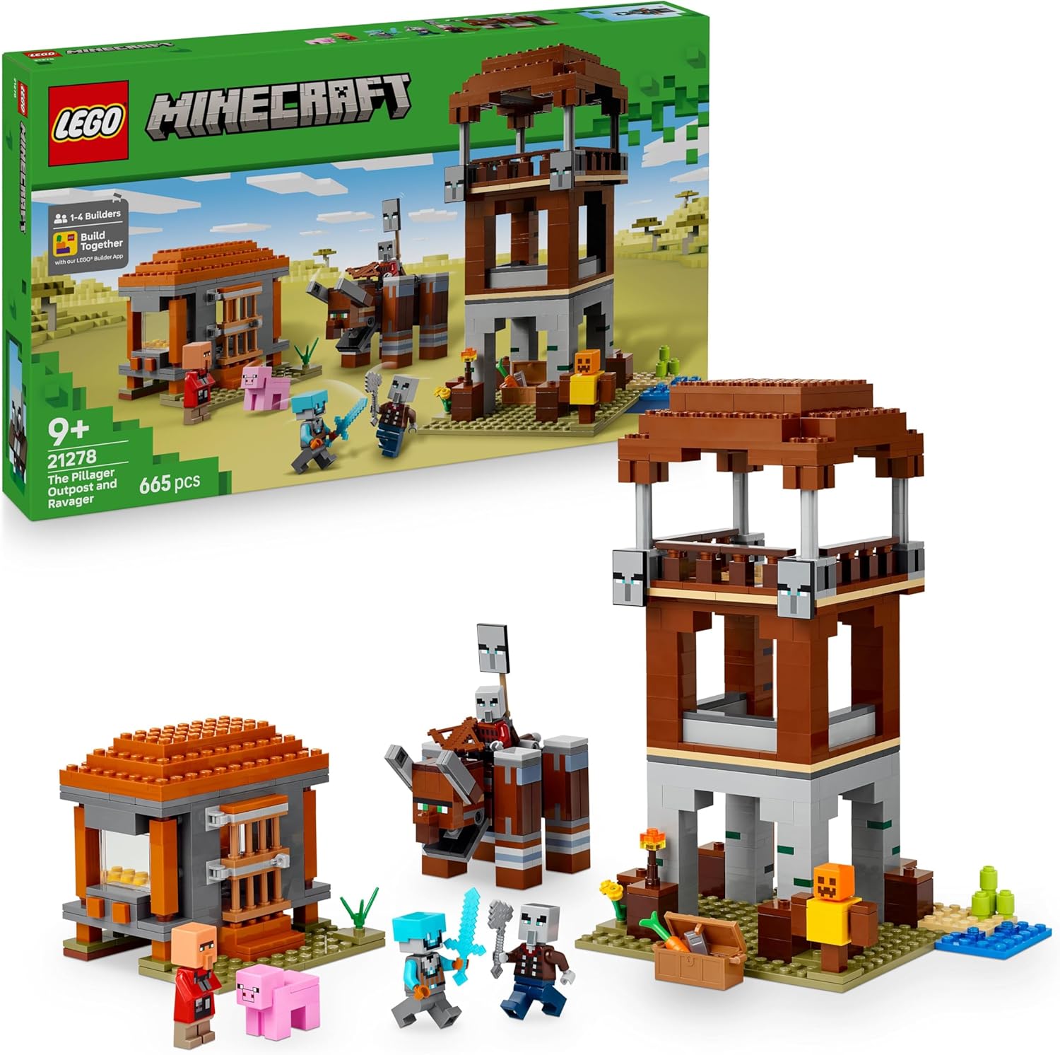 LEGO® Minecraft™ 21278 Ein Verwüster am Plünderer Außenposten – Verpackung, Zubehör und Details sichtbar