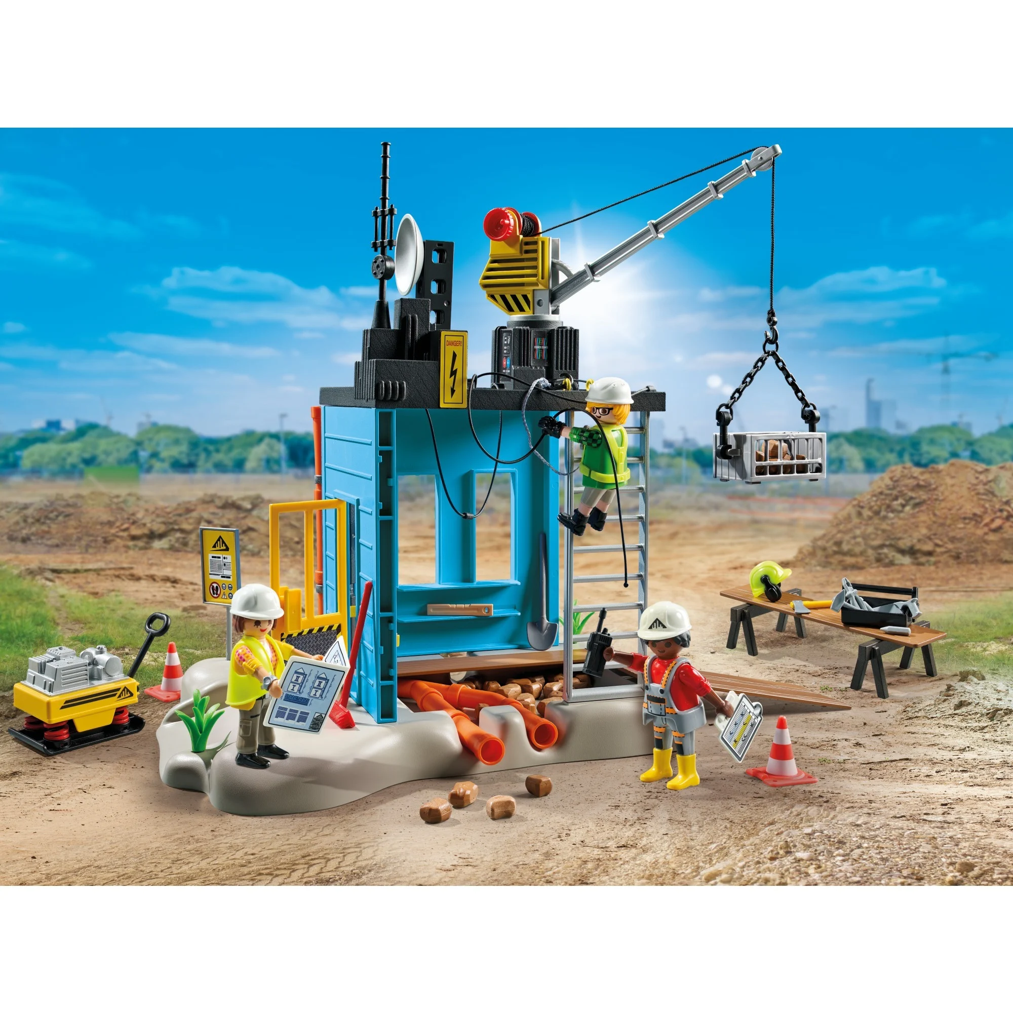 Playmobil 71650 ACT!ON HEROES – Baustelle mit Elektroniker & Seilwinde