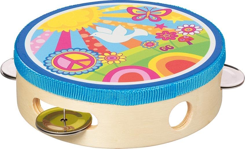 GOKI 61841 Tamburin SonnenscheinMusikinstrument für Kinder mit Peace-Design
