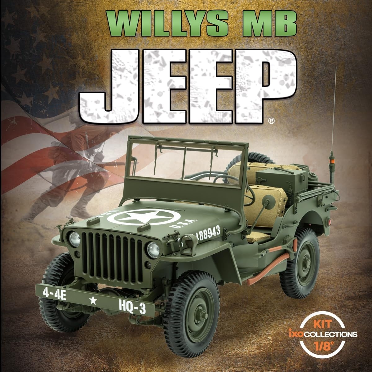 IXO 520010105 Jeep Willys 4x4 Premium Modellbausatz im Maßstab 1:8 Auto, Jeep, Transport, Fahrzeug