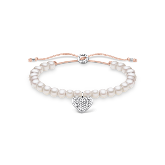 Thomas, Sabo, Armband, Charm-Club, Weiße, Perlen, Mit, Herz, Länge, 20, Cm, A1986-199-14, Zubehor, Schmuck, Armreif, Diamant, Edelstein