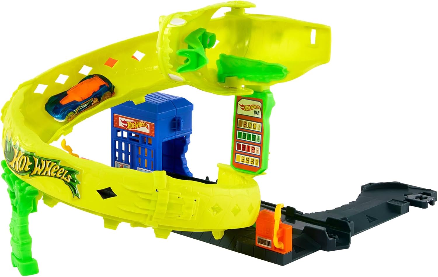 Hot Wheels City Snake Spiral Attack Spielset mit 1:64 Auto Hot Wheels City Snake Spiral Attack Spielset mit riesiger grüner Schlangenfigur, Spiralstrecke und 1:64 Fahrzeug