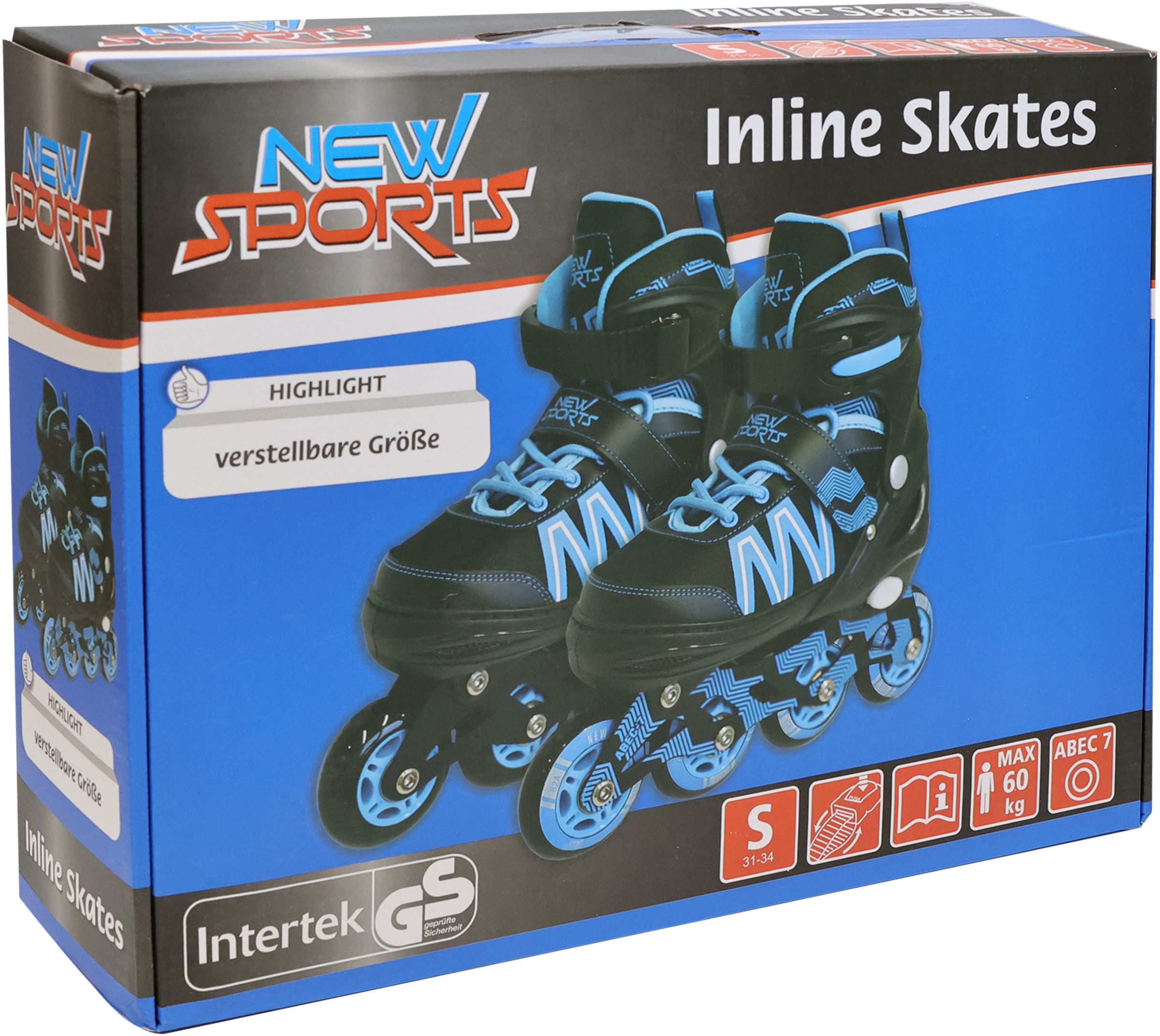 New Sports Inliner schwarz/blau ABEC 7, Größe 31-34 Bekleidung, Schuhwerk, Schuh, Maschine, Rad