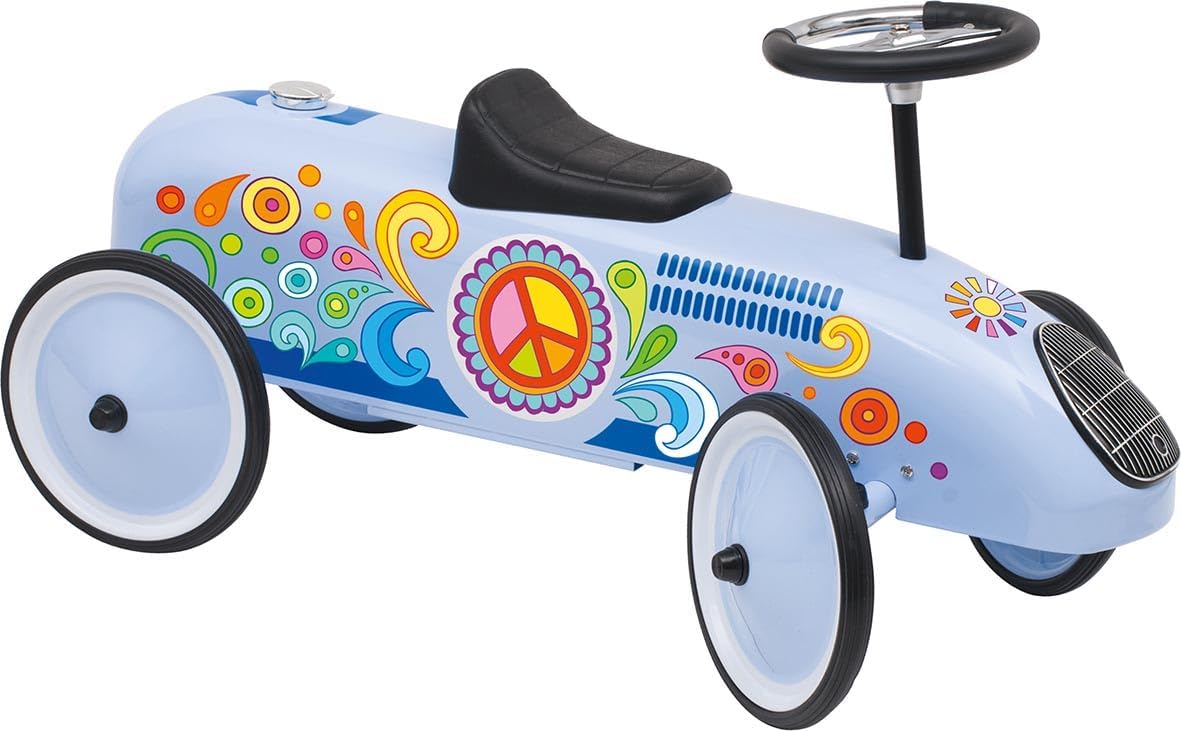 GOKI 53770 Rutscherfahrzeug Blau - Retro-Rutschauto aus Metall für Kinder ab 1 Jahr