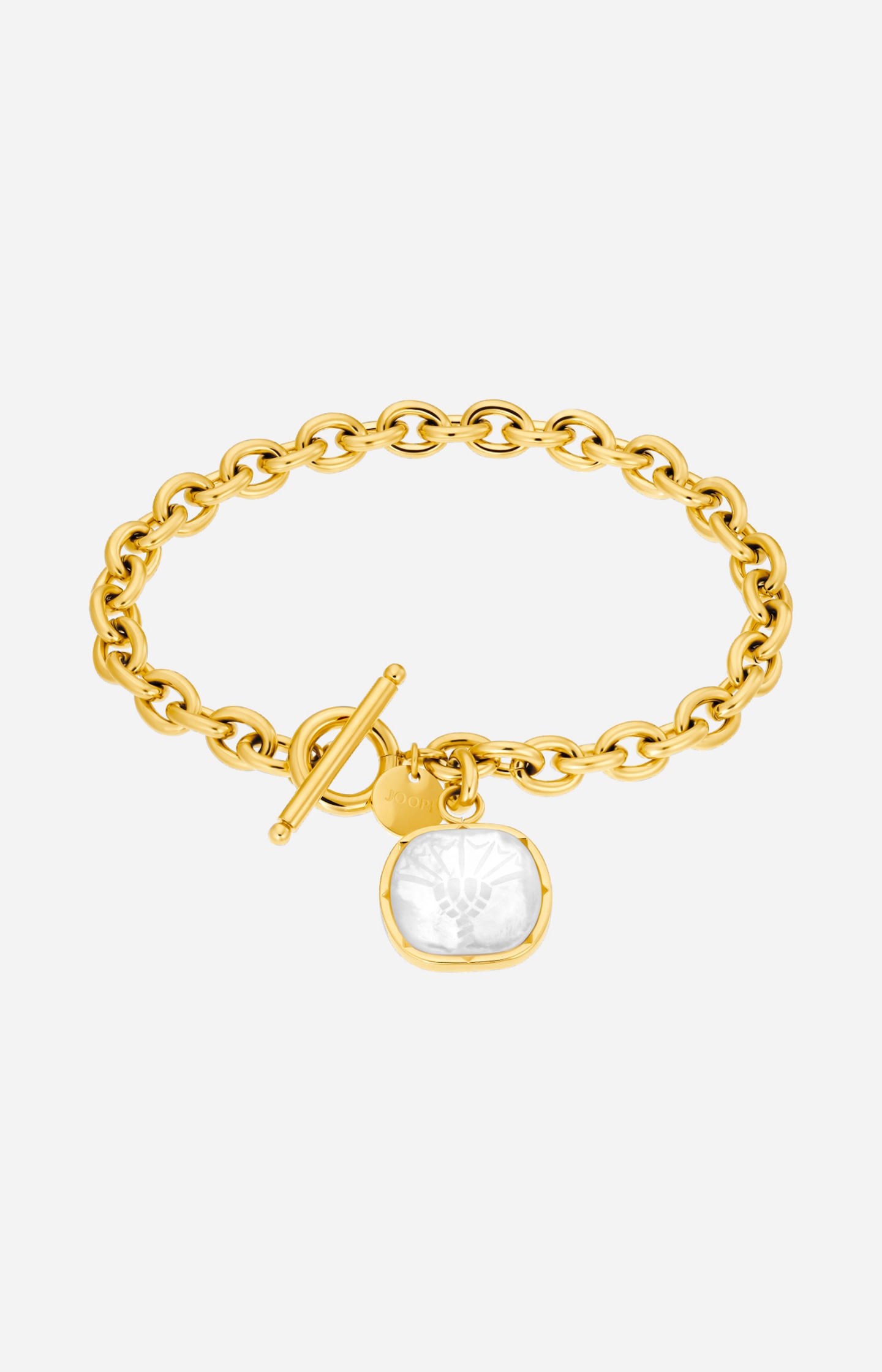 JOOP! Armband Damen-T-Bar Armband aus Edelstahl mit Perlmutt-Anhänger & Kornblumen-Motiv, Ankergliederung, Karabinerverschluss, 20,5 cm, goldfarben JOOP!, Armband, Damen-T-Bar, Armband, aus, Edelstahl, mit, Perlmutt-Anhänger, &, Kornblumen-Motiv, Ankergliederung, Karabinerverschluss, 20, 5, cm, goldfarben