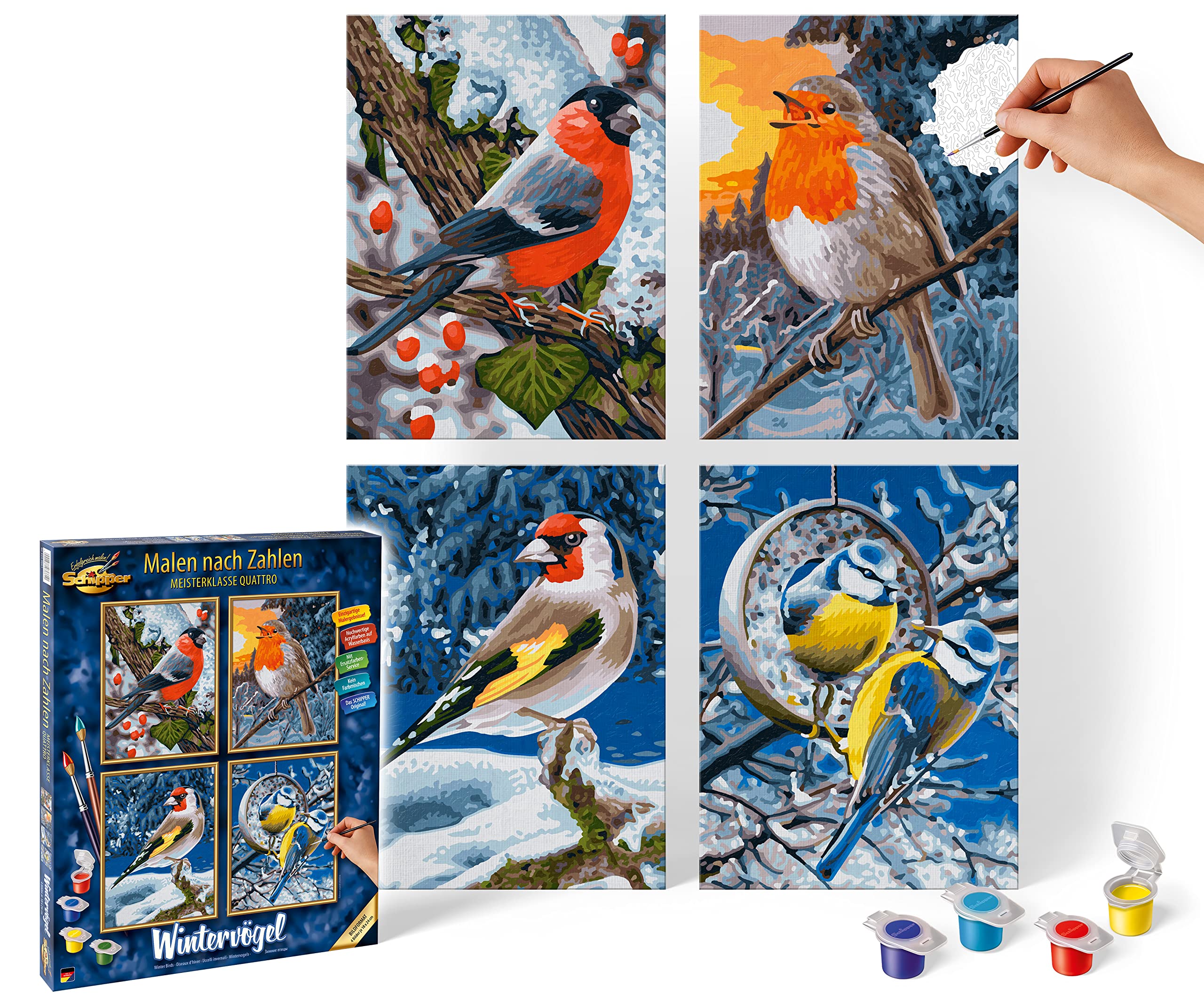 Schipper Mnz Wintervögel Quattro Malen Nach Zahlen Für Winterliebhaber 609340661 Schnabel, Vogel, Fink, Pinsel, Collage