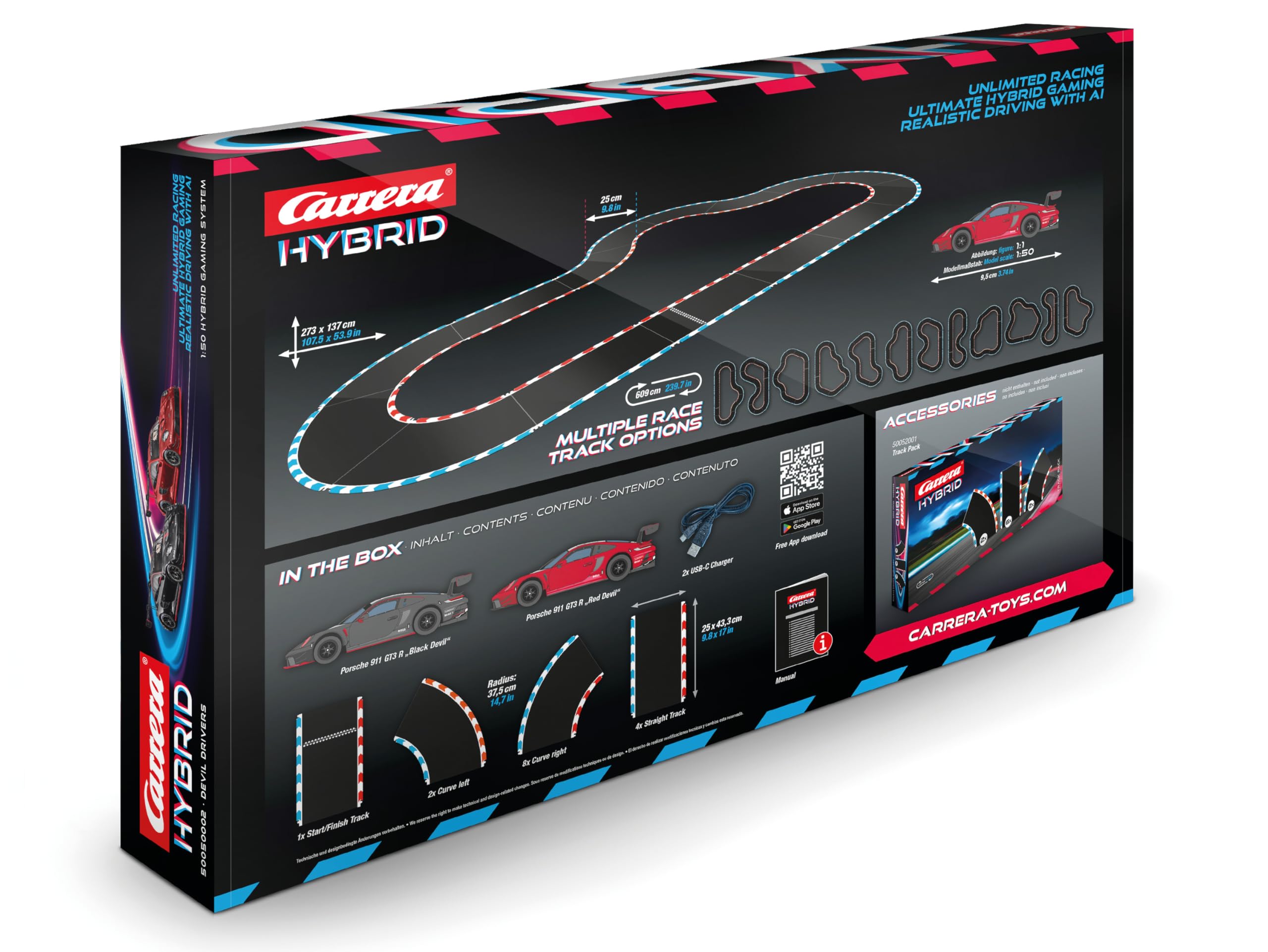 Carrera 50050002 HYBRID Racing Set Devil Drivers App-gesteuert Computerausrüstung, Schläger, Coupe, Anzeigetafel